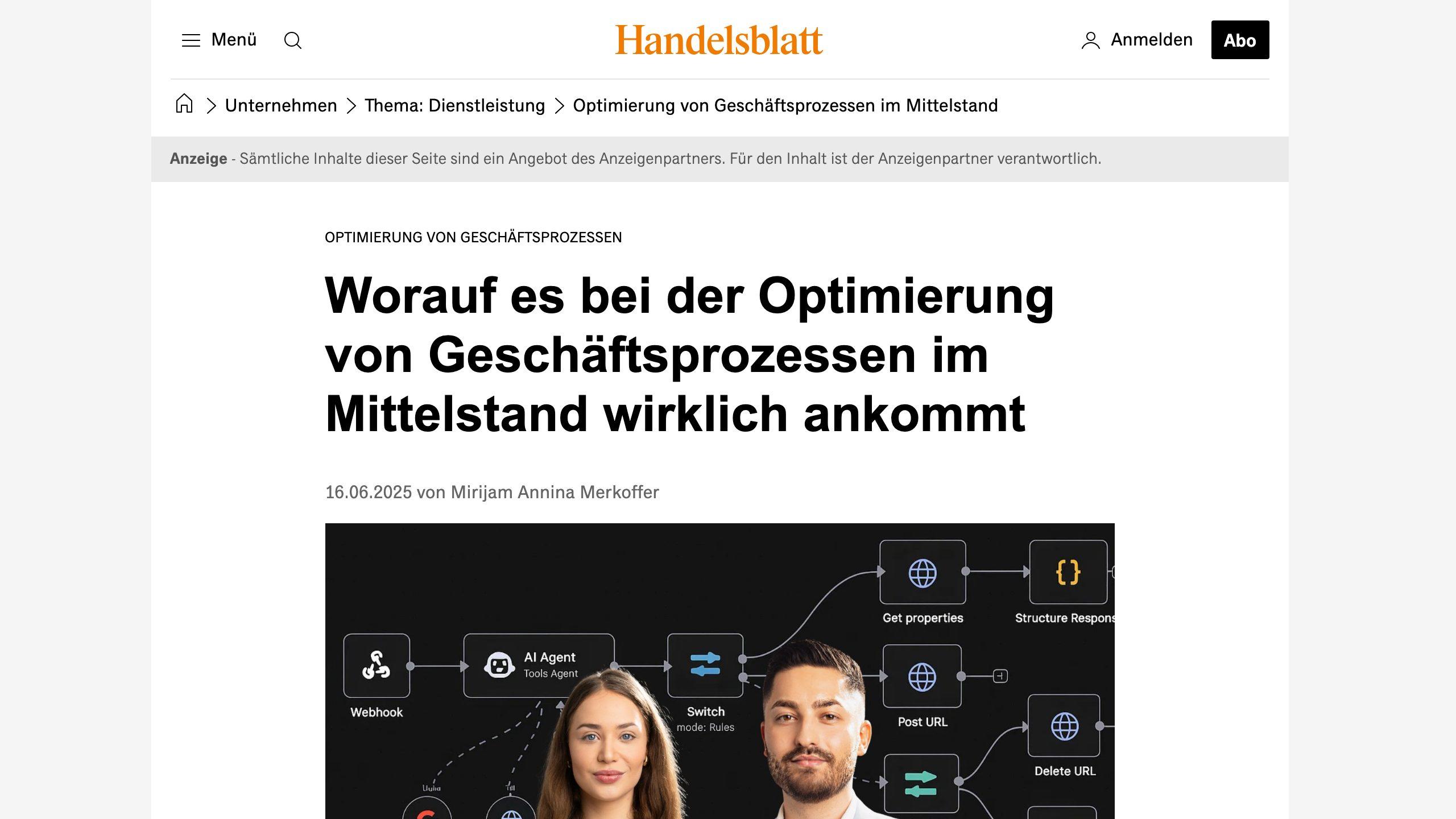 Handelsblatt-Beitrag: Worauf es bei der Optimierung von Geschäftsprozessen im Mittelstand wirklich ankommt